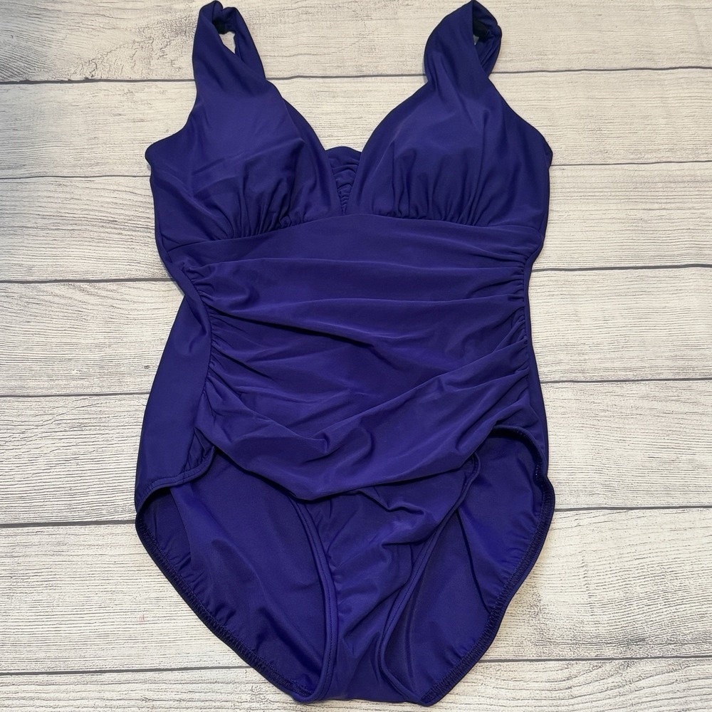 Lands End Slendersuit Grecian One Piece Swimsuit Tummy Control Size 14 Purple